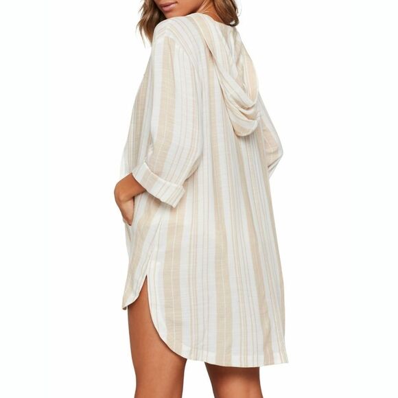 New! LSPACE Striped Front Lace-Up Hooded Coverup Tunic Top Pockets NWT - Picture 7 of 9